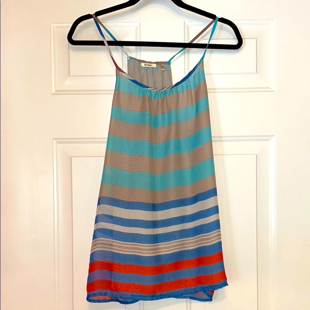 Dylan Striped A-Line Tank Top S Lined Halter Colorful Spaghetti Strap